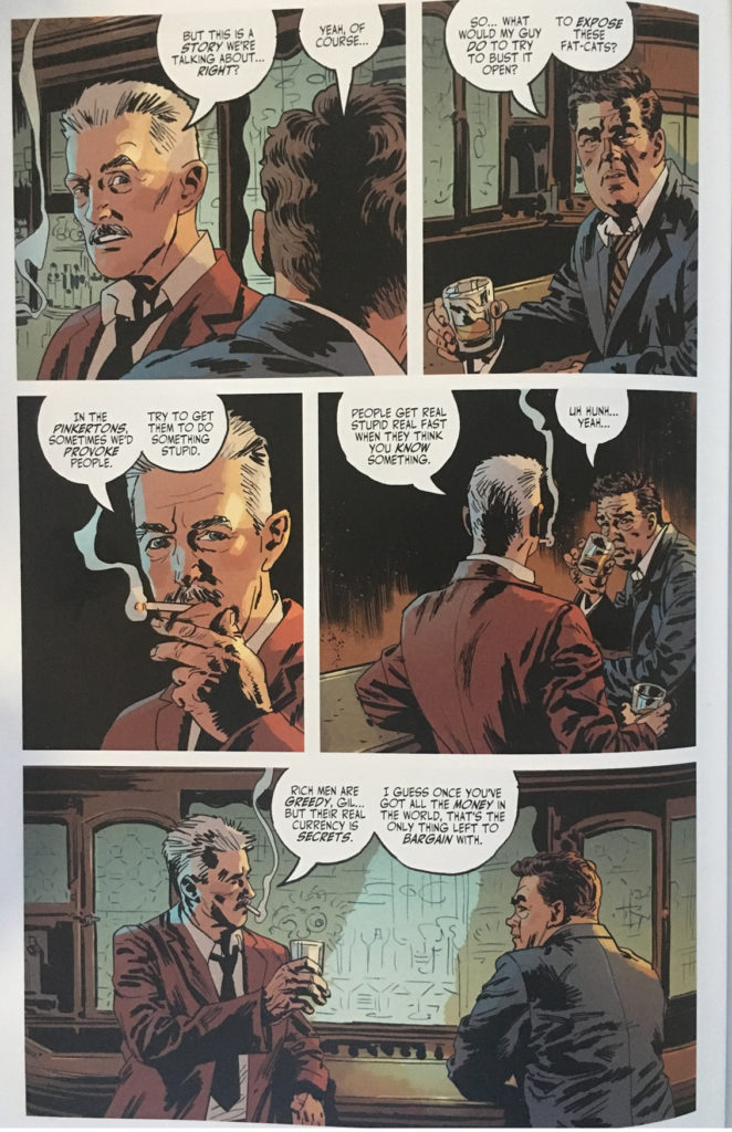 Scene from 'The Fade Out' by Ed Brubacker and Sean Phillips featuring a fictional Dashiell Hammett at Musso & Franks. 