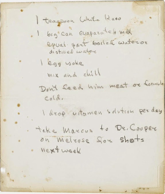 James Dean's letter to a friend with instructions on how to feed the cat. 
