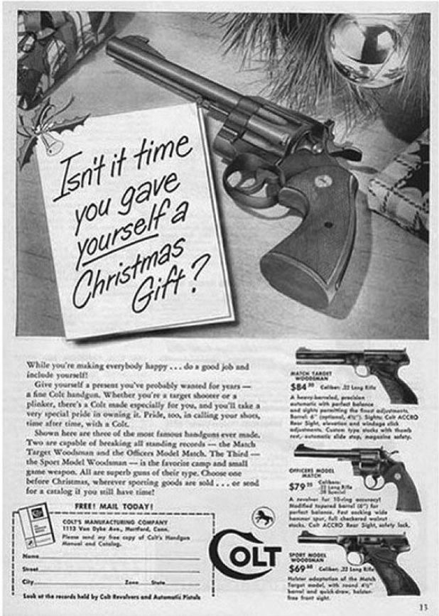 Dark Christmas Ad. Colt Guns for Christmas