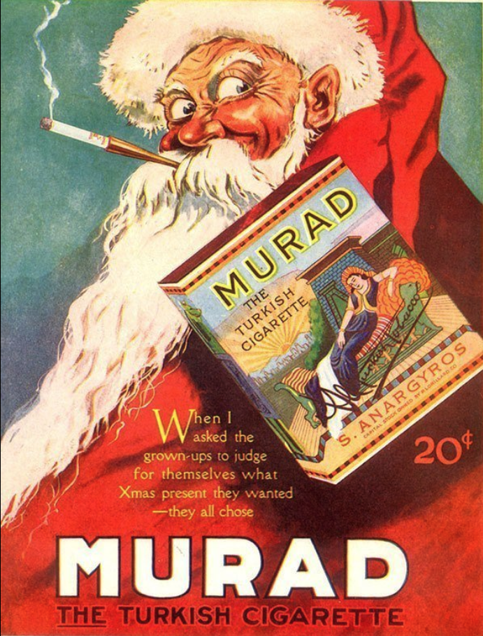 Vintage Smoking Santa cigarette ad