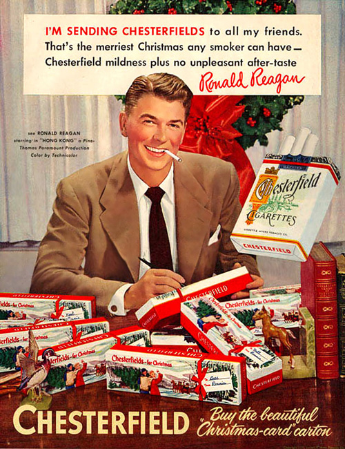 Vintage Cigarette Christmas ad with Ronald Reagan