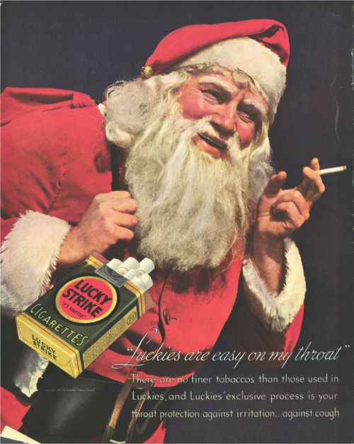 Vintage Lucky Strike Santa Advertisement. Smoking Santa