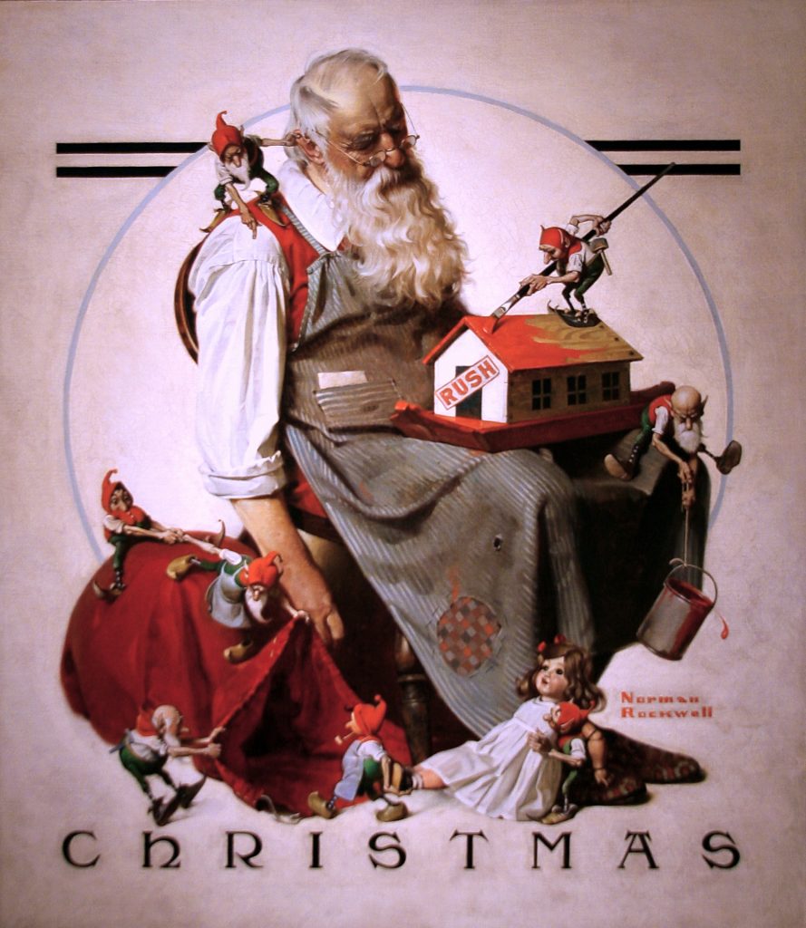 'Christmas: Santa with Elves' for The Saturday Evening Post - December 2, 1922 - Norman Rockwell