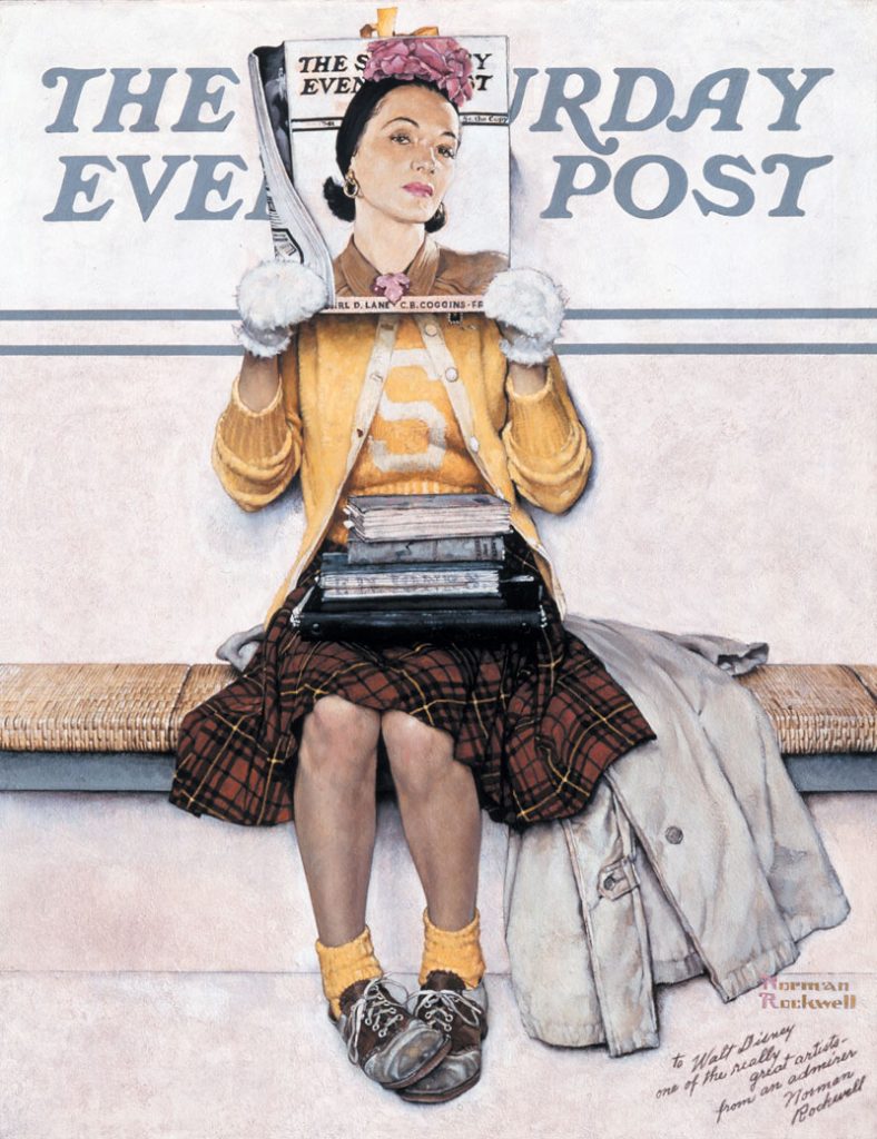 Girl Reading the Post. Cover illustration for The Saturday Evening Post - March 1, 1941 - Norman Rockwell